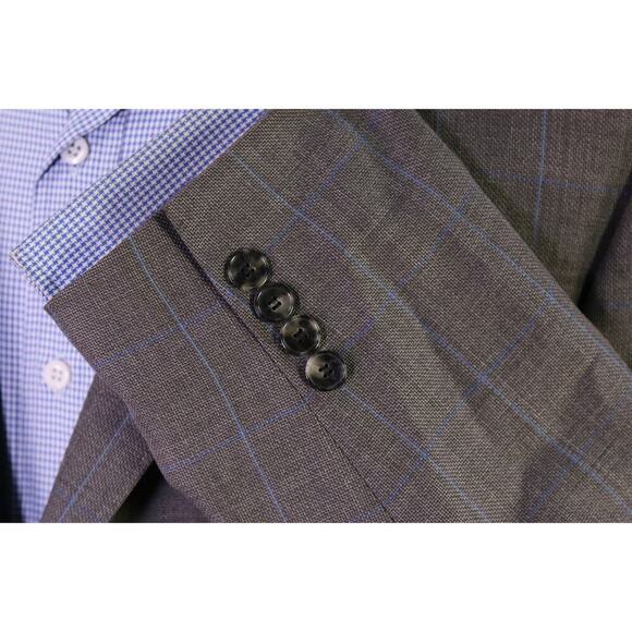 Hugo Boss James Current Gray w/ Sky Blue Windowpane Wool Sportcoat Blazer 44R - Picture 6 of 10